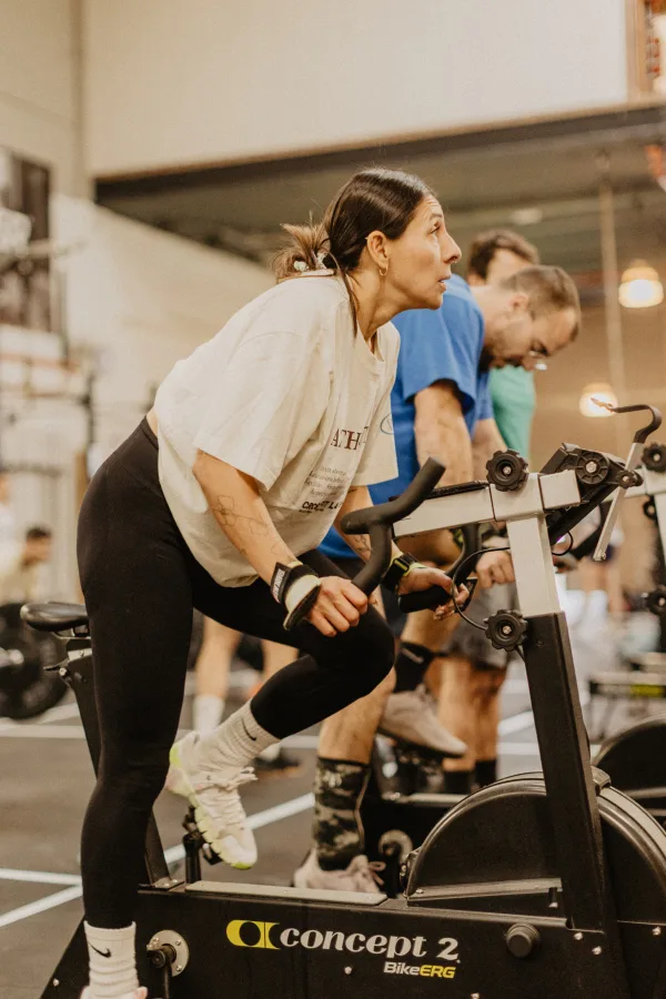 Athletes training on Concept2 BikeERG during Hybrid Club class